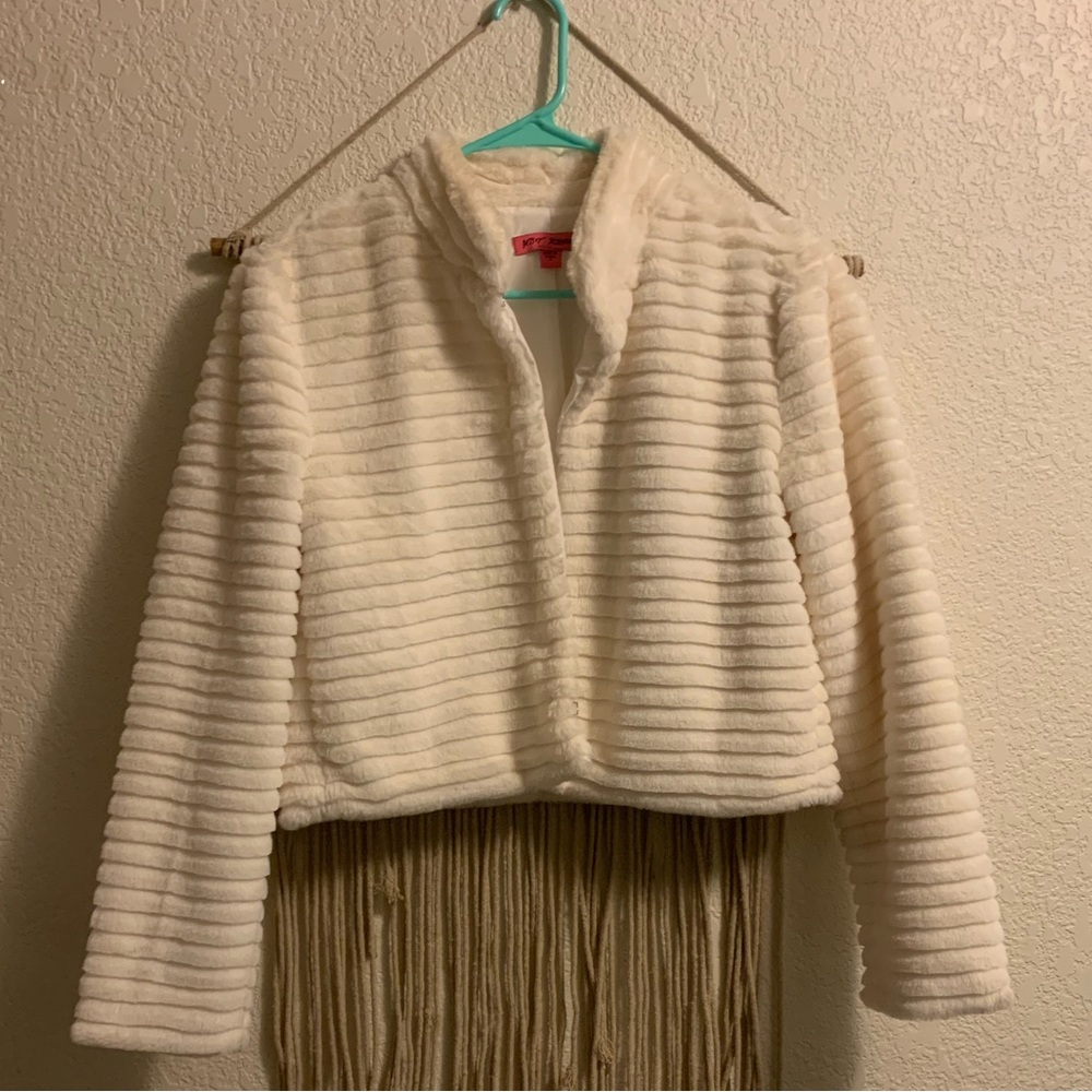Betsy Johnson- white faux fur coat